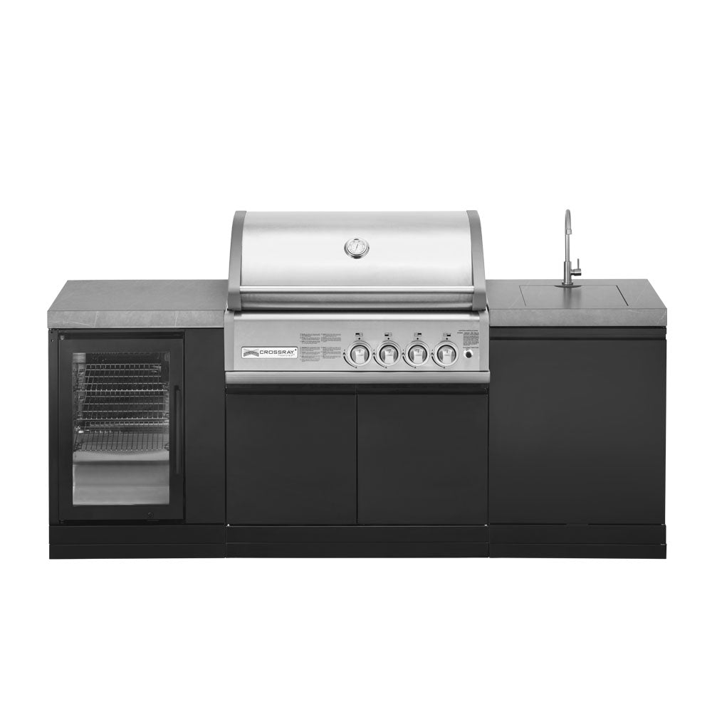GrandPro 215 Outdoor Kitchen Crossray Grill 4B with Fridge + Sink