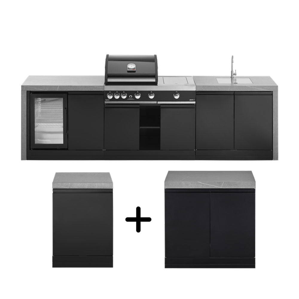 GrandPro 451 Outdoor Kitchen L-SHAPE Premium G4 Plus Grill with Fridge + Sink Waterfall Edition